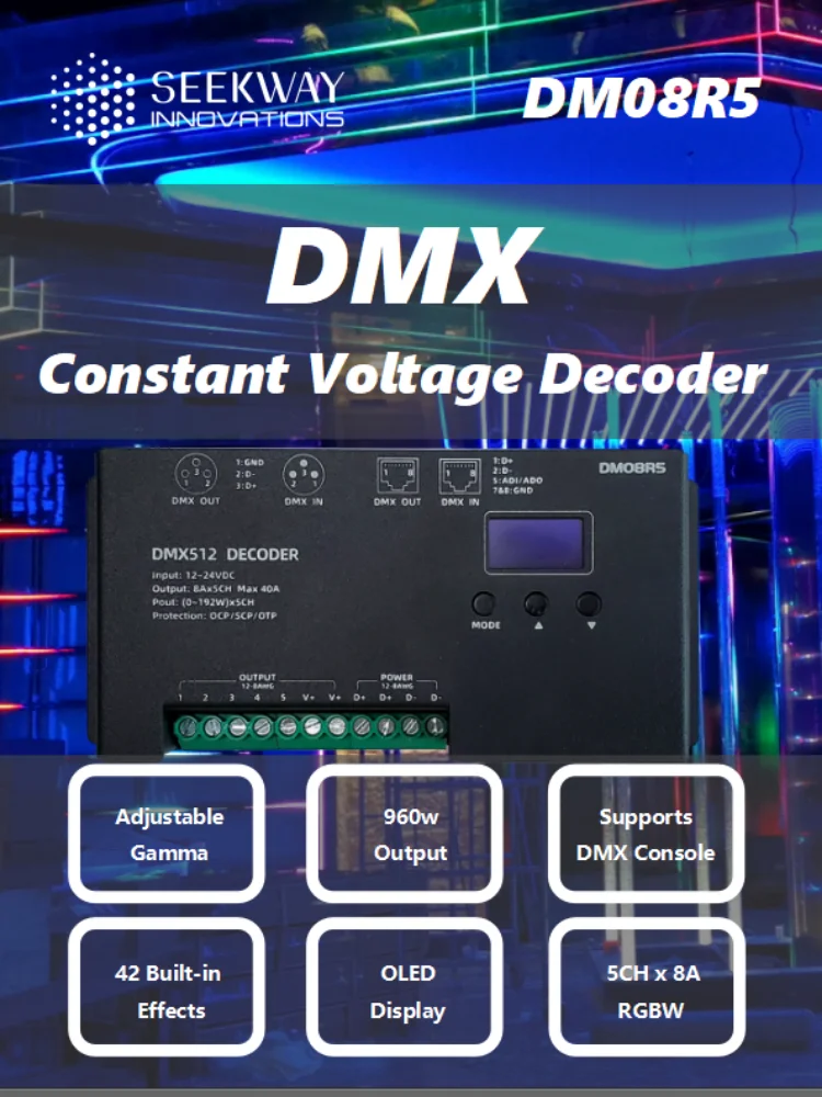 DMX 512 ڴ LED RGBCC Ʈѷ DC12V-24V, OLED ȭ, 42   ȿ, ڵ ּ , ִ 960W, 5CH x 8A